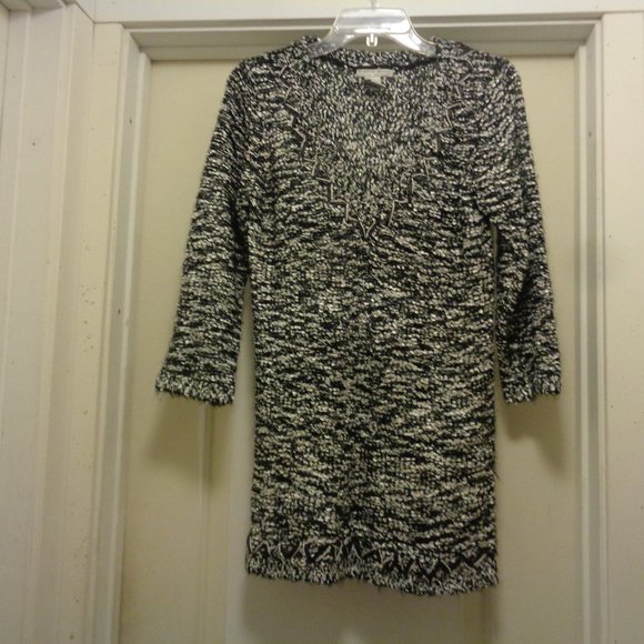 RICH GIRL ALBERTO MAKALI BLK & WHITE SUPER NUBBY LONG SWEATER OR DRESS L - Picture 1 of 4